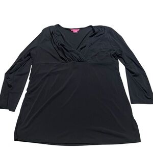 Sunny Leigh Y2K 3/4 Sleeve V-Neck Top Black Size XL Business Whimsigoth